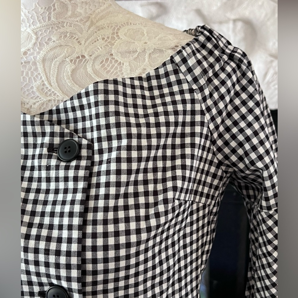 TOPSHOP BLACK AND WHITE GINGHAM CHECKERED COAT/JACKET OR DRESS SZ 12 NWT - Picture 3 of 11
